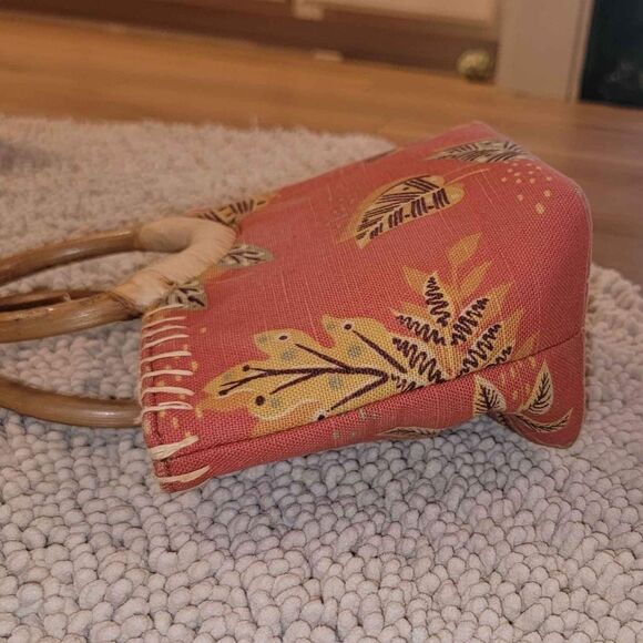 Fossil handbag, natural Cane handle, terracotta/ tan, Tropics '90s Y2K EXCELLENT - Picture 4 of 11